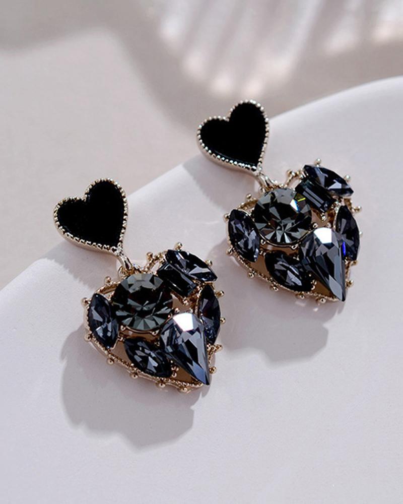 

1Pair Valentine's Day Rhinestone Heart Shaped Drop Earrings, Black