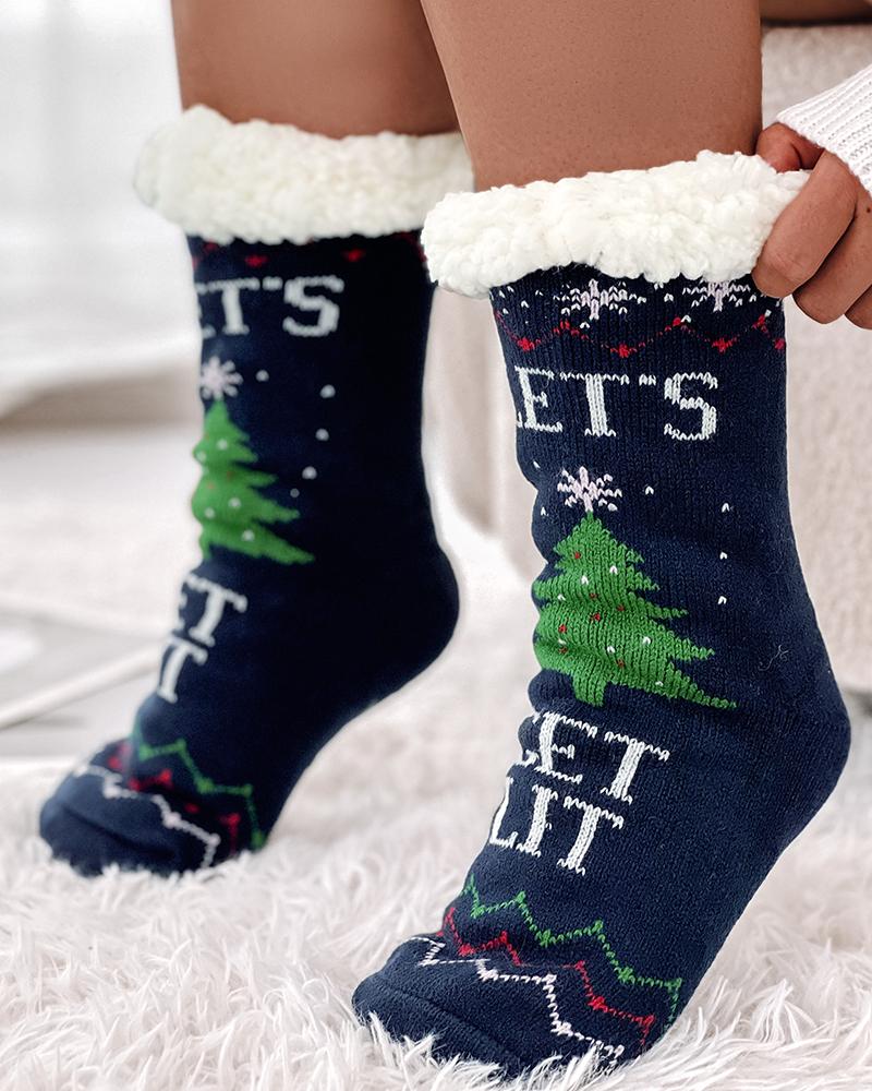 

1Pair Christmas Reindeer Snowflake Cartoon Slogan Knit Thermal Socks, Style5