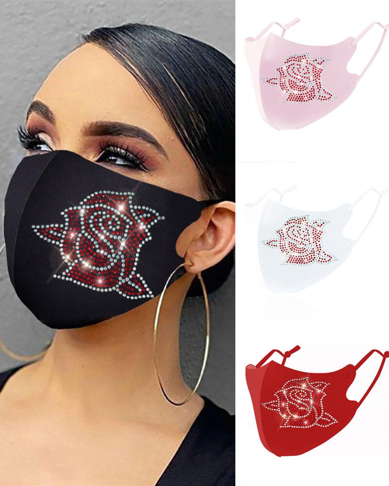 

Floral Pattern Studded Breathable Face Mask, Black
