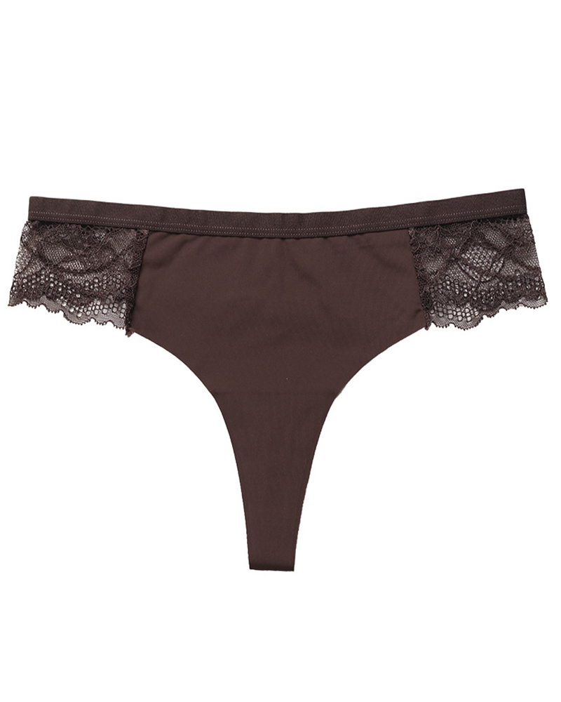 

Leopard Print Lace Patch Thong Panty, Brown