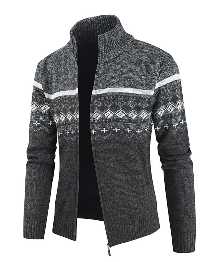 

Men Colorblock Zipper Design Cardigan, Dark grey