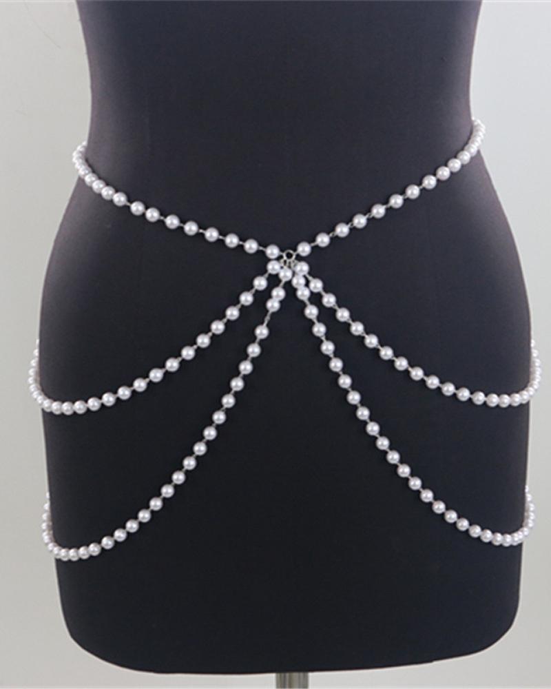 

Beaded O-Ring Layered Body Chain, Silver