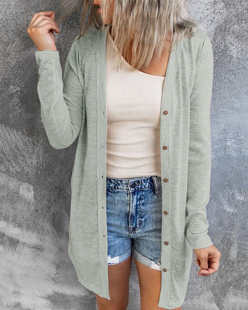 

Long Sleeve Button Front Cardigan, Gray
