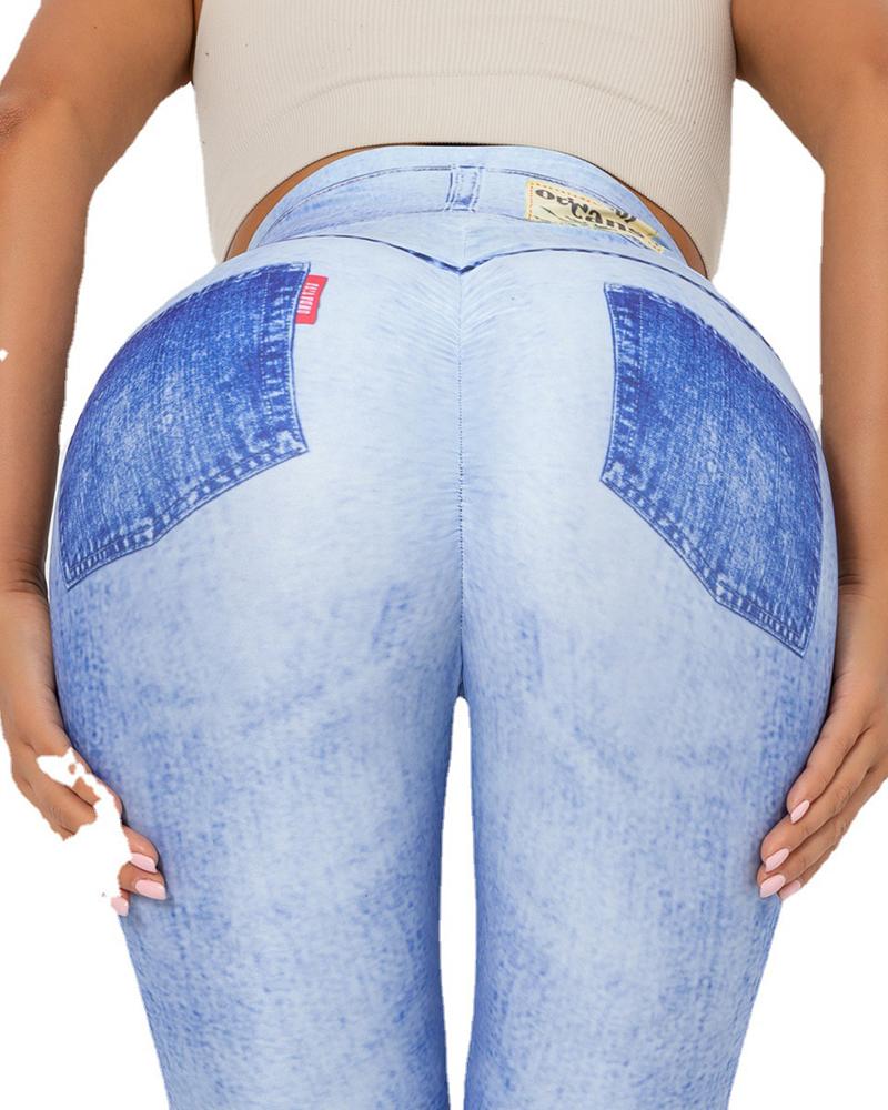 

Quick Dry Stretch Denim Print Active Pants, Blue