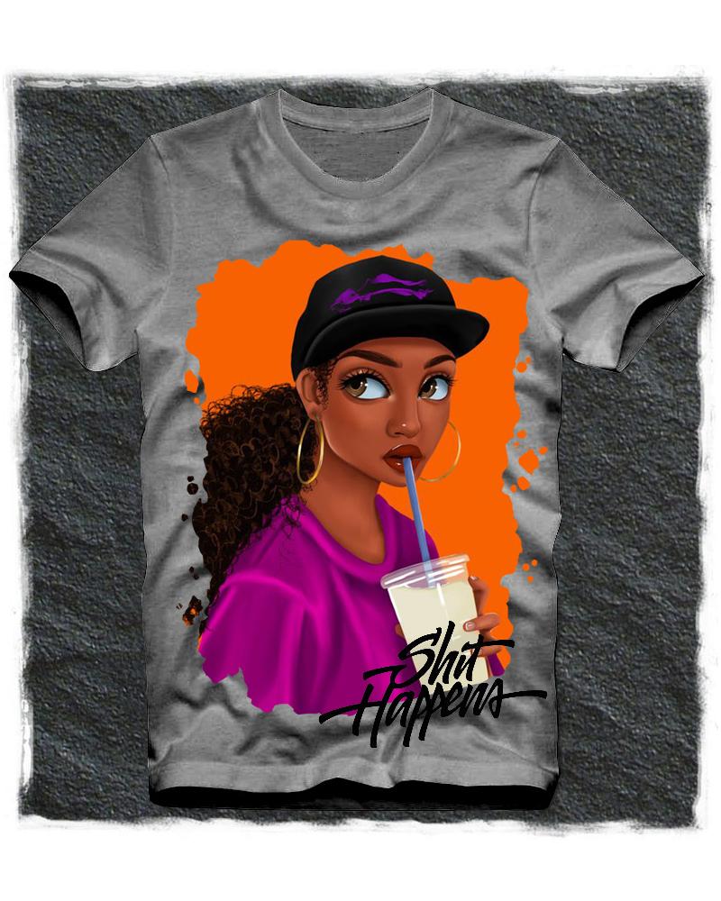 

Girl Print Short Sleeve Loose T-shirts, Gray