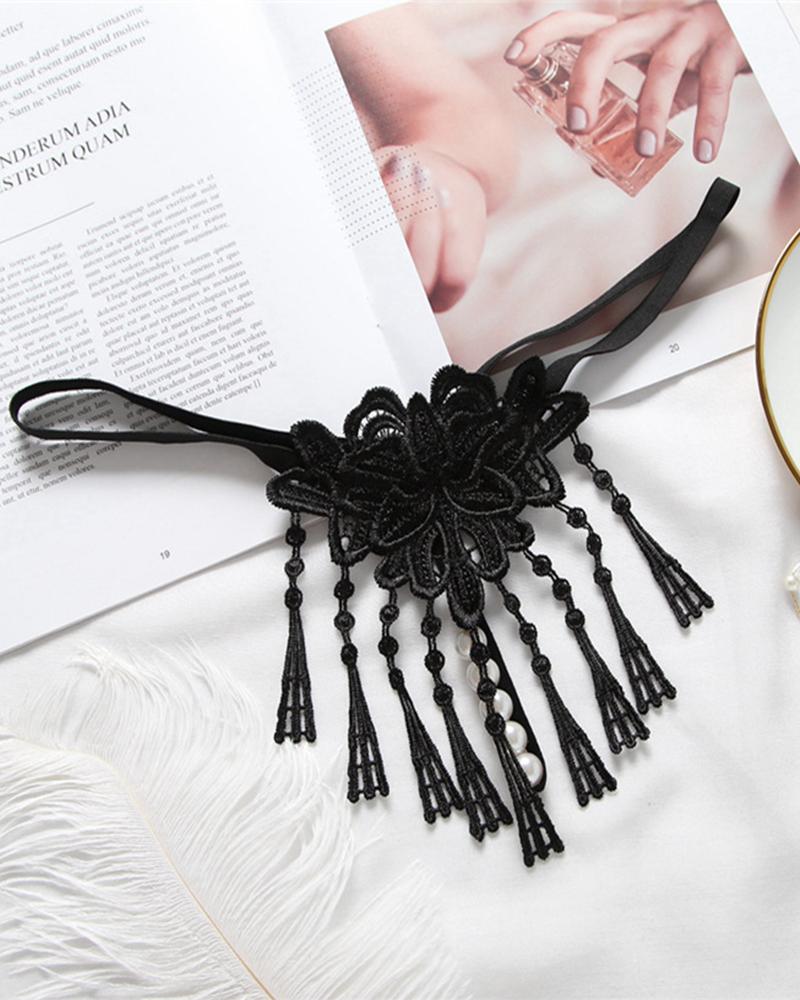 

Sexy Tassel Embroidery Skinny Low Waist Thong Panties, Black