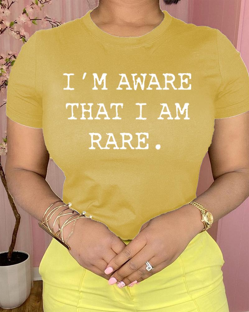 

Letter Print Short Sleeve Casual T-shirt, Yellow