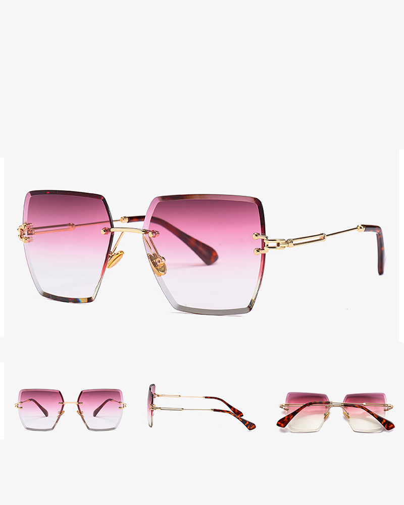 

Colorblock Flexible Metal Frame Sunglasses, Hot pink