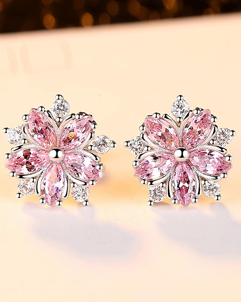 

1Pair Crystal Stone Floral-Shaped Stud Earrings, Pink