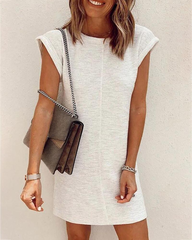 

Rolled Hem Short Sleeve Casual Dress, White