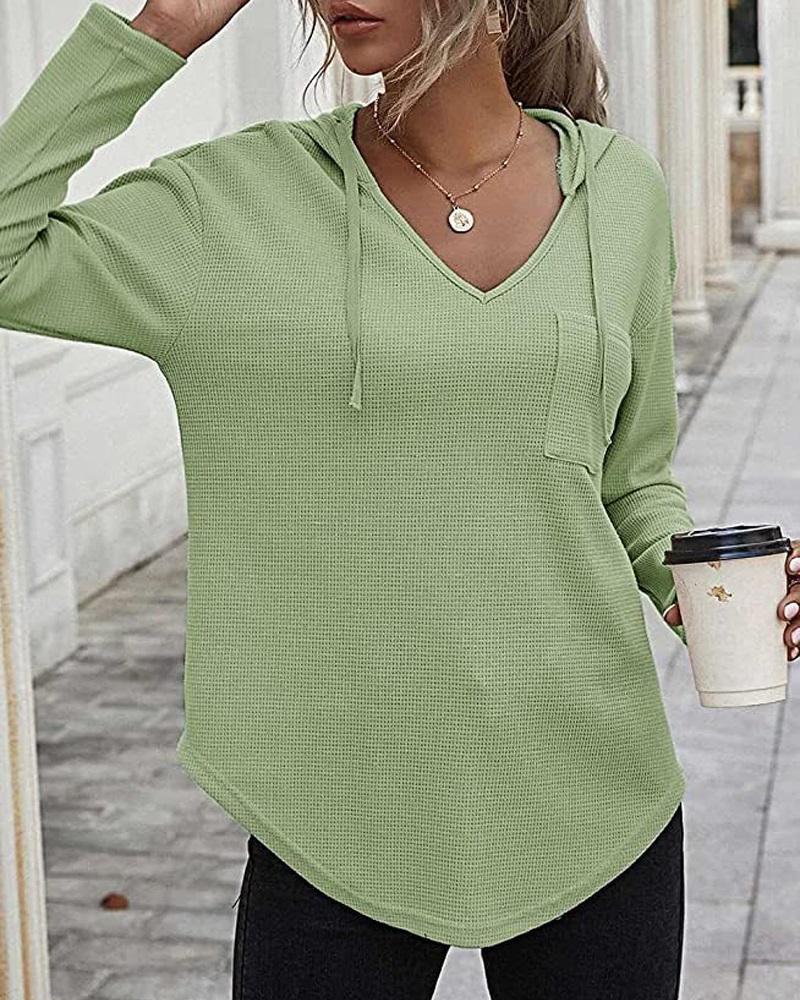 

Pocket Design Asymmetrical Hooded Sweatshirt, Green