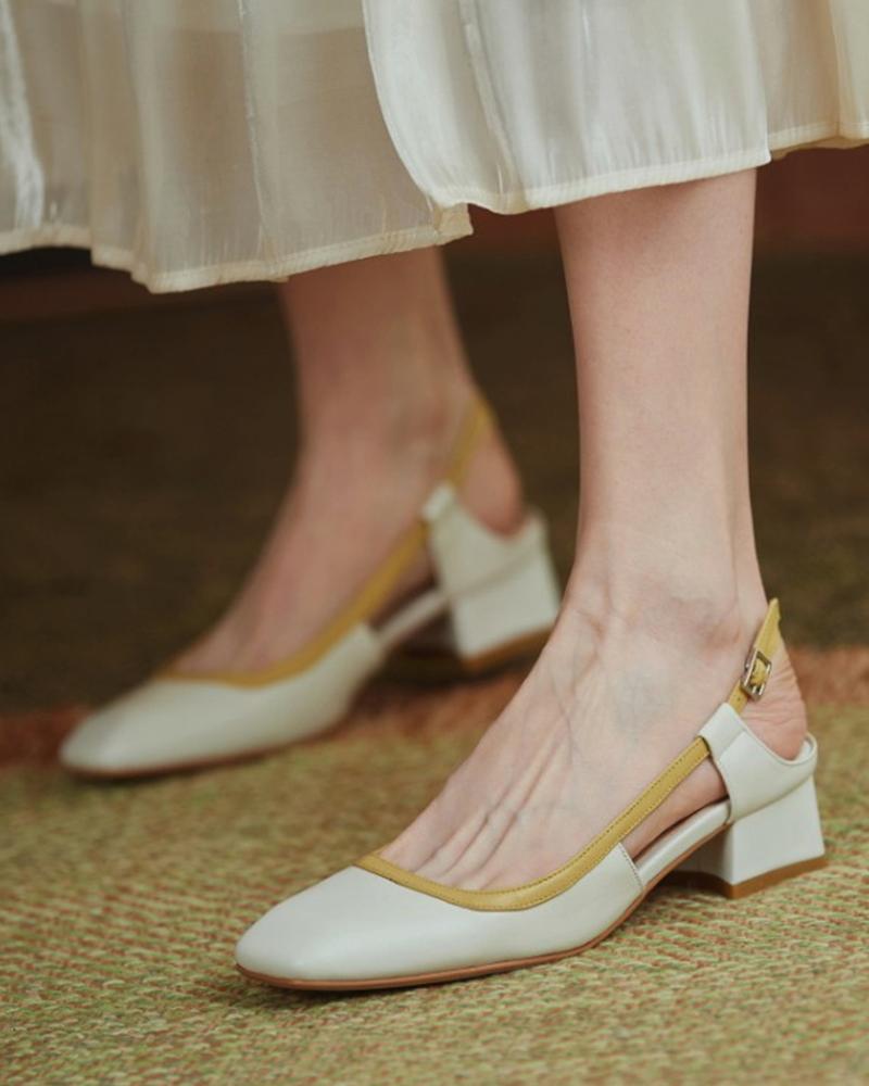 

Square-toe Color Block PU Leather High Heels, Beige