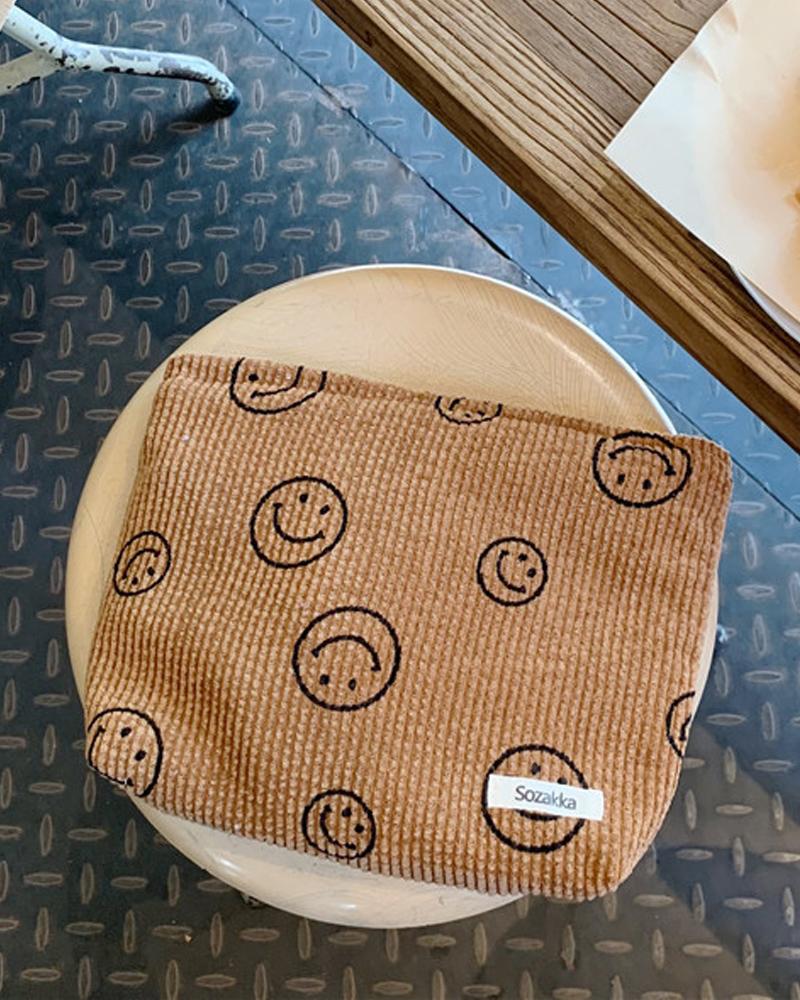 

Smile Face Pattern Corduroy Clutch Bag, Brown