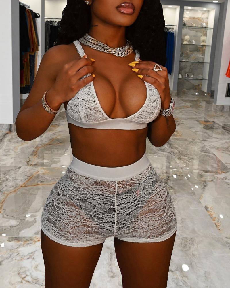 

Lace Crop Top & Shorts Set, White