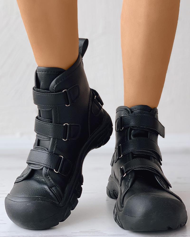 

Velcro Round Toe Casual Ankle Boots, Black
