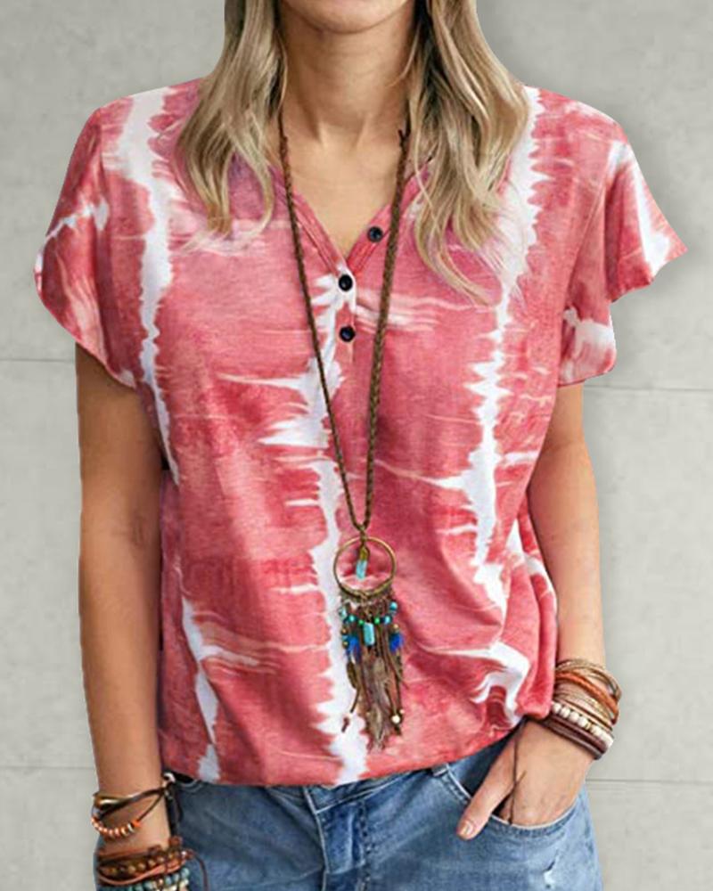 

Tie Dye Short Sleeve Loose T-shirts, Wine red