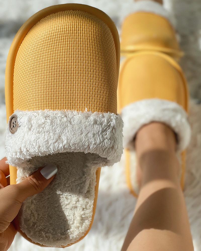 

Fuzzy Trim Round Toe Slippers, Yellow