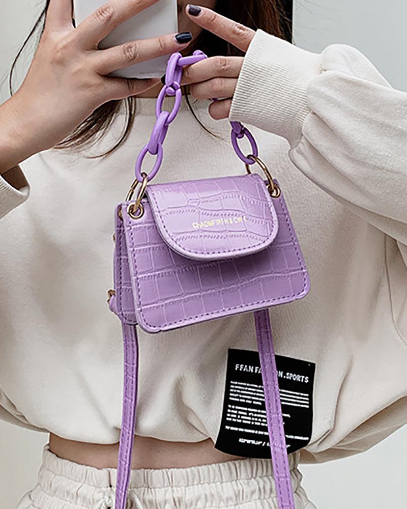

Croc Embossed Chain Strap Crossbody Bag, Purple