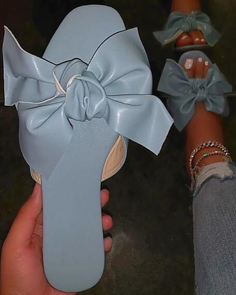 

Bowknot Design One Strap Slippers, Lighted blue