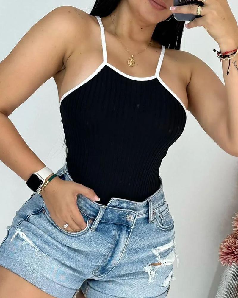 

Contrast Binding Casual Cami Top, Black