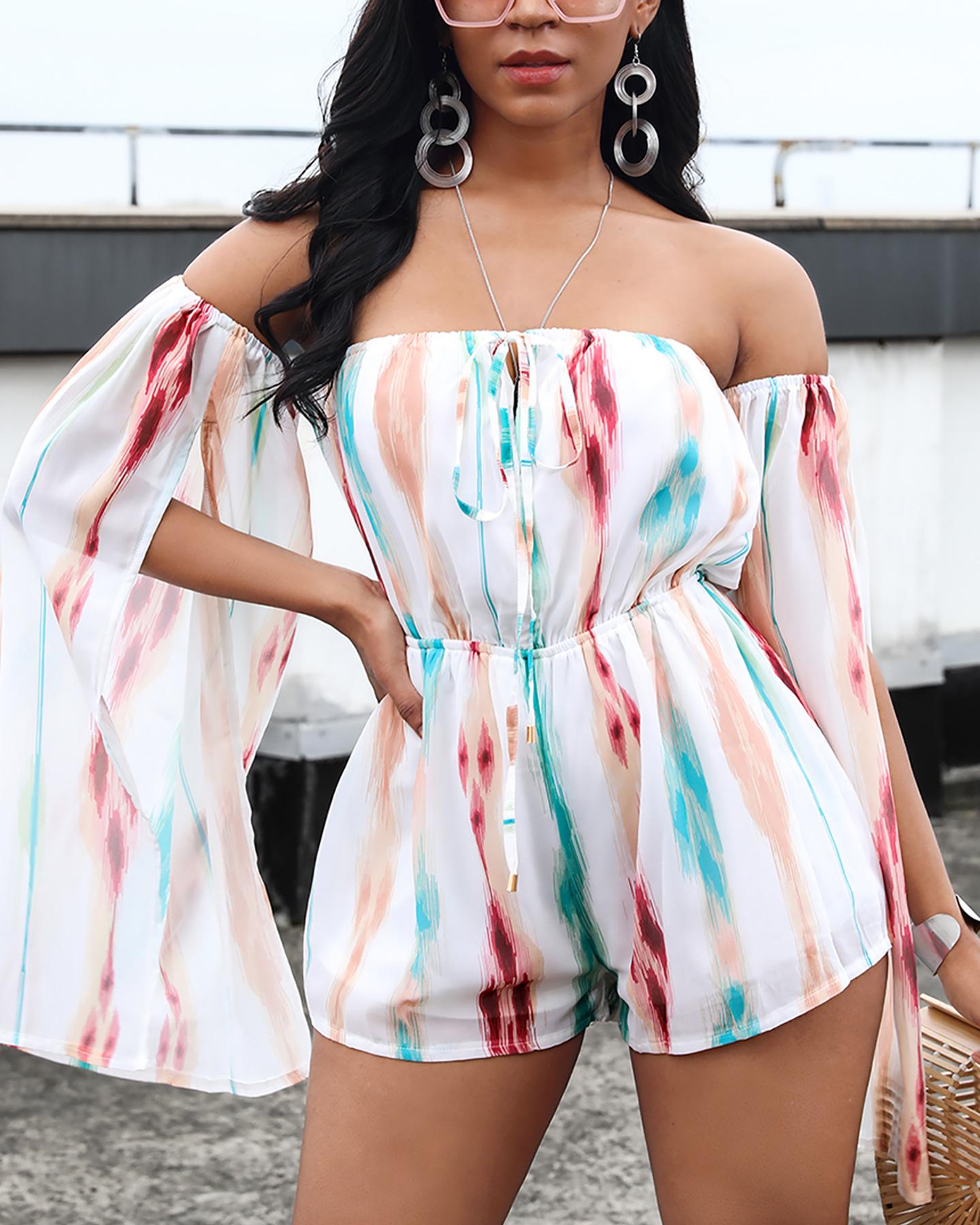 

Off Shoulder Cape Romper, Multicolor