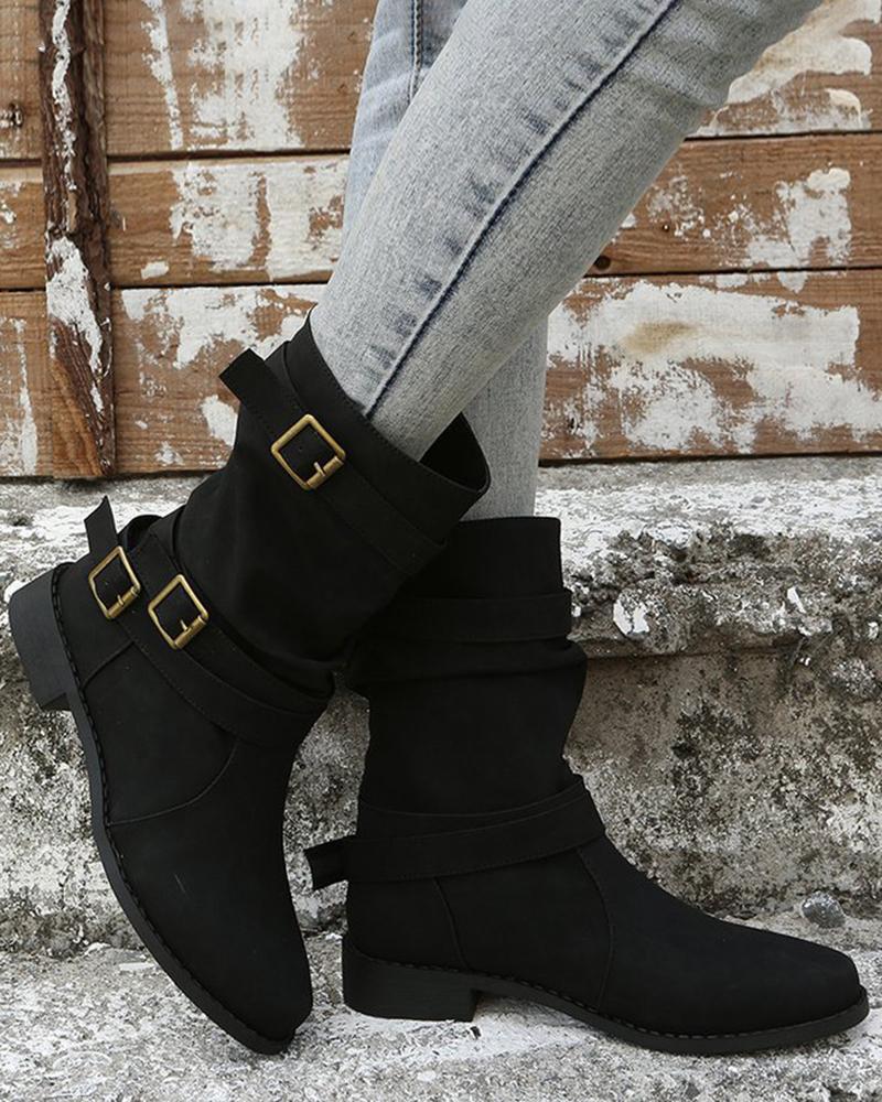 

Buckled Round Toe Cowboy Boots, Black