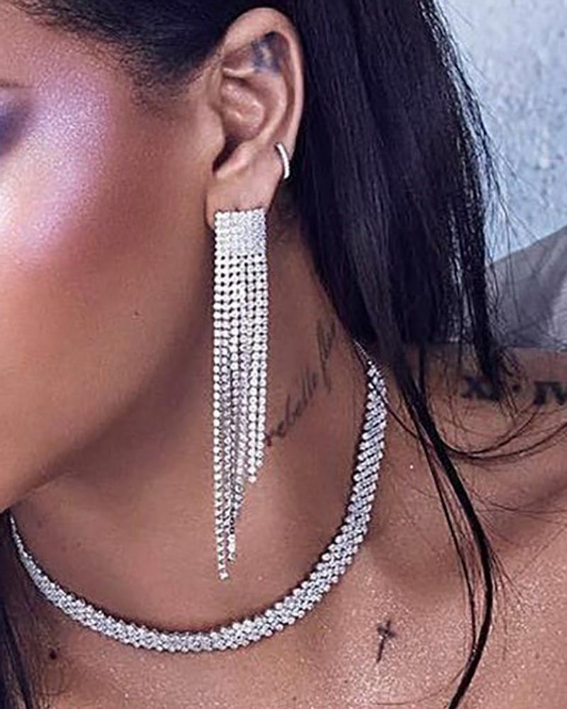 

Allover Rhinestone Wide Band Jewellery Set, Silver