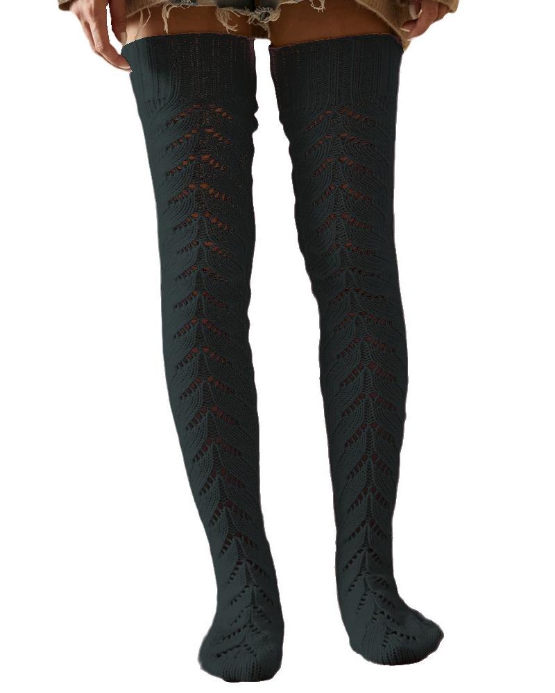 

1Pair Hollow Out Over The Knee High Long Socks, Black