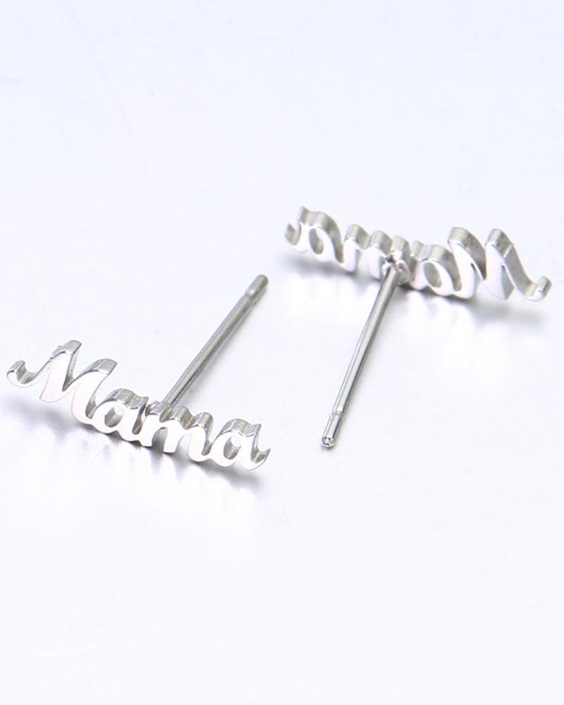 

1Pair Mother's Day Gift Mama Letter Stud Earrings, Silver