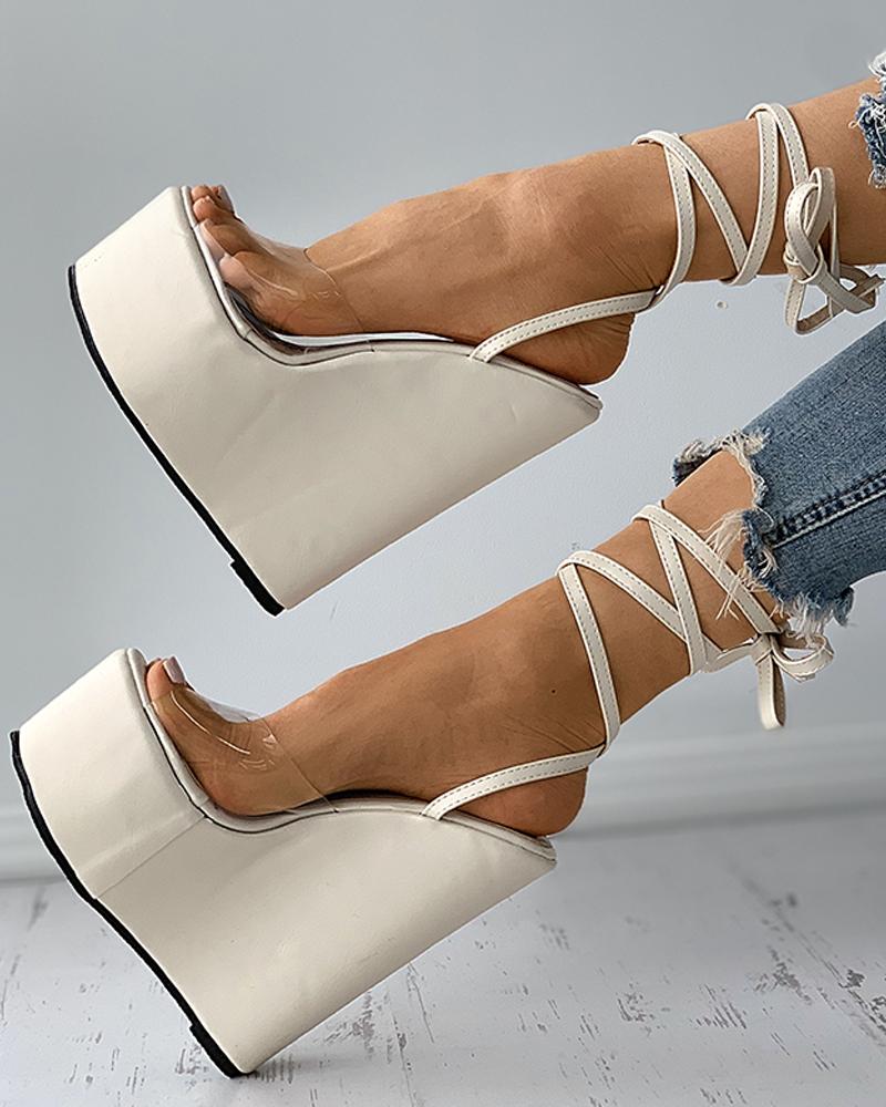 

Clear Perspex Lace-up Wedges Sandals, White