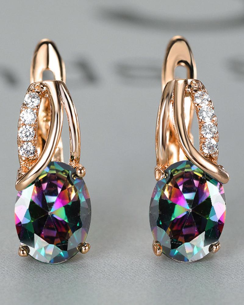 

1Pair Fashion Oval Cut Zircon Earrings Wedding Bridal Jewelry, Multicolor