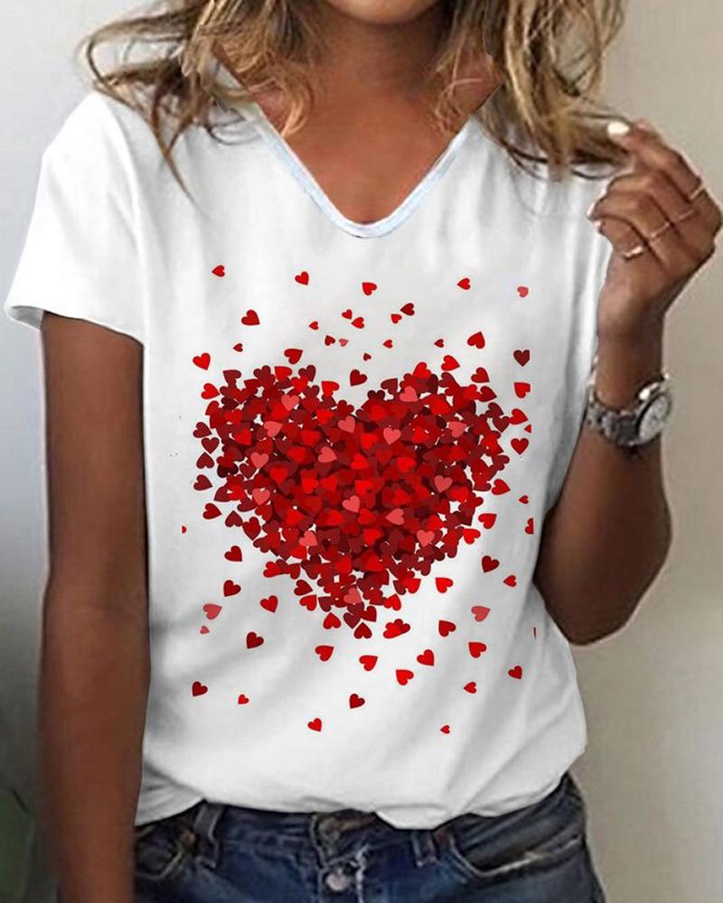 

Heart Print Short Sleeve T-shirt, White