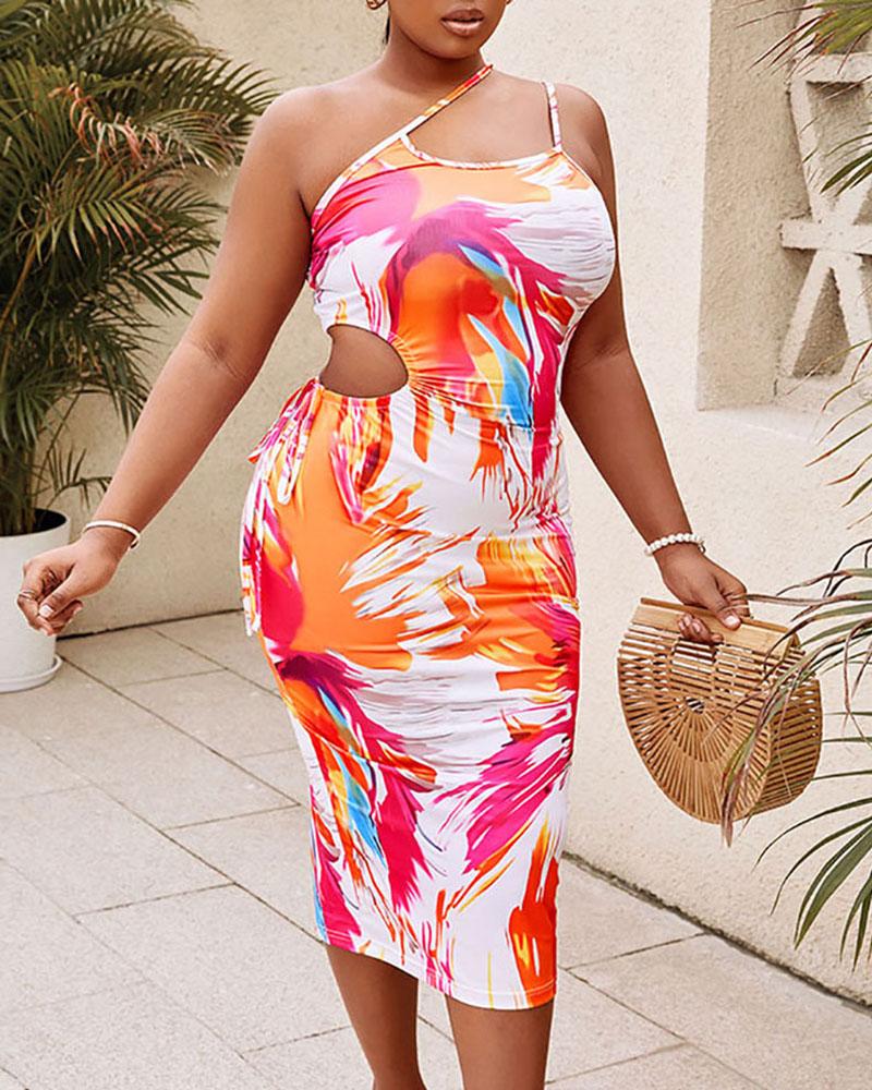 

Allover Print Drawstring Ruched Cutout Skinny Dress, Multicolor