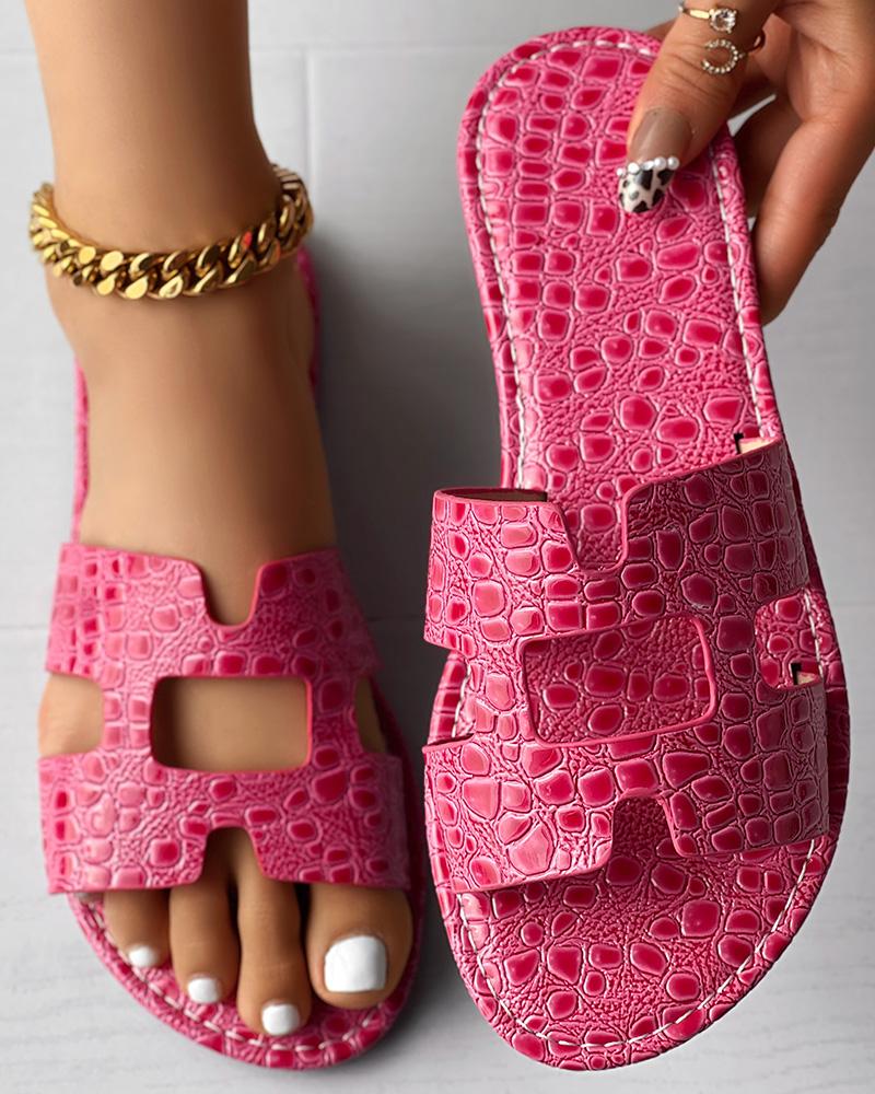 

Crocodile Pattern Hollow Out Slippers, Hot pink