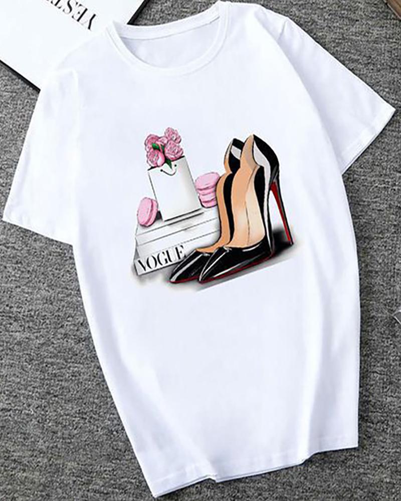 

Graphic Print Short Sleeve Casual T-shirt, Style3