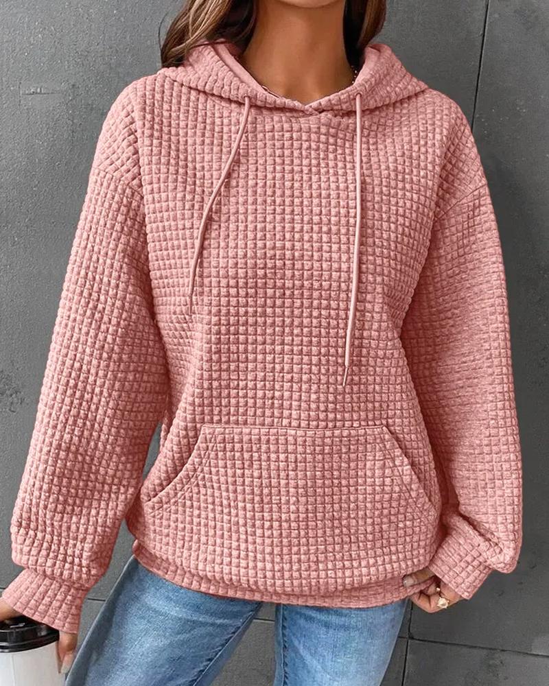 

Pocket Design Textured Hooded Sweatshirt, Pink