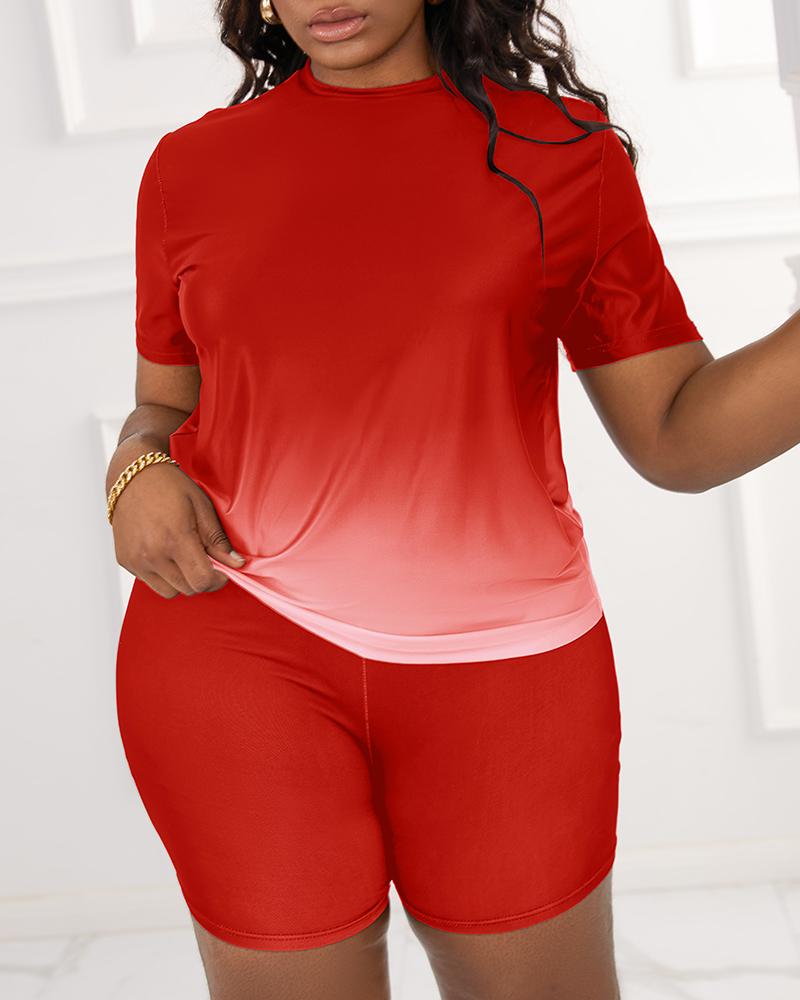 Plus Size Ombre Casual Top & Shorts Set