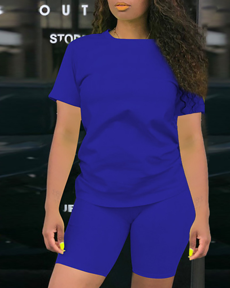 

Plus Size Casual T-shirt & Shorts Set, Blue