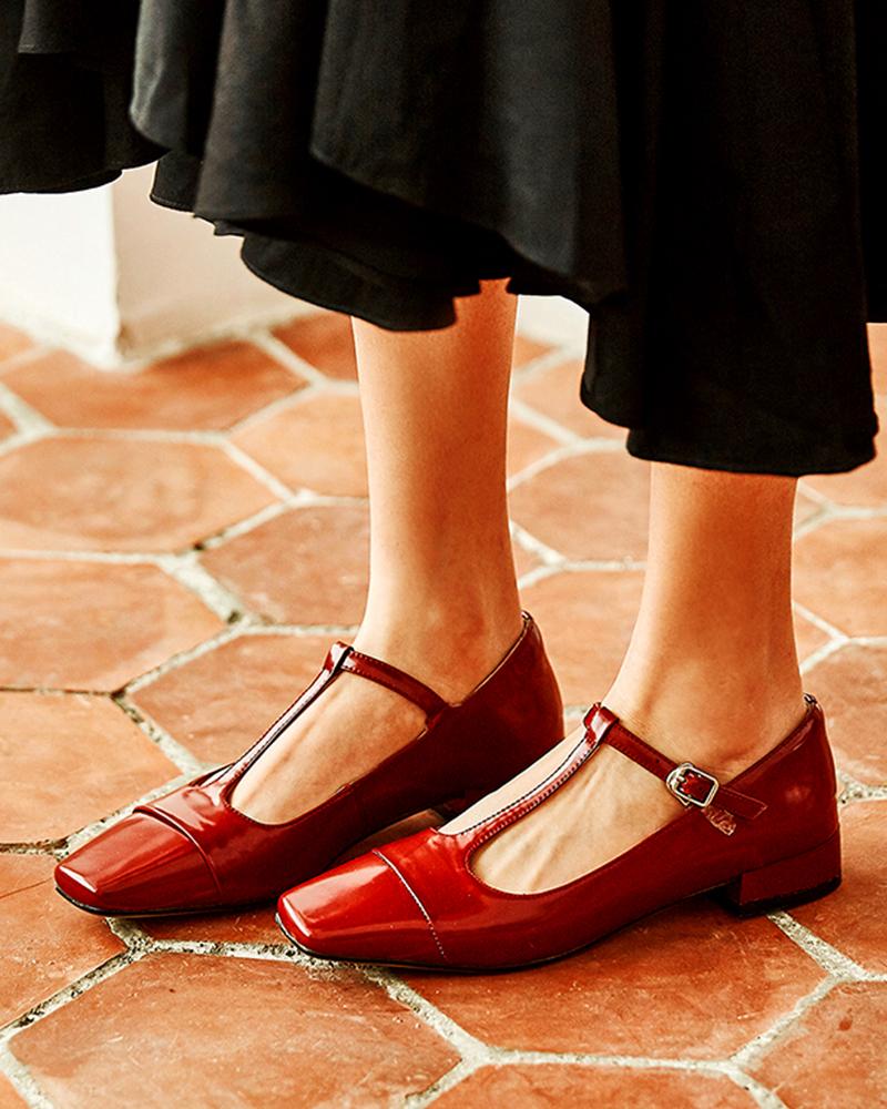 

Polished Leather Mary Jane Shoes, Red