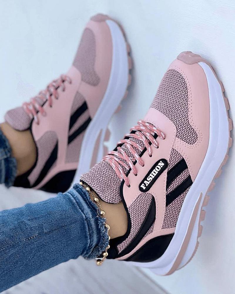 

Colorblock Breathable Lace-up Sneakers, Pink