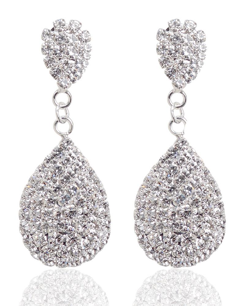 

1Pairs Waterdrop Shaped Rhinestone Bridal Wedding Drop Earrings, Silver