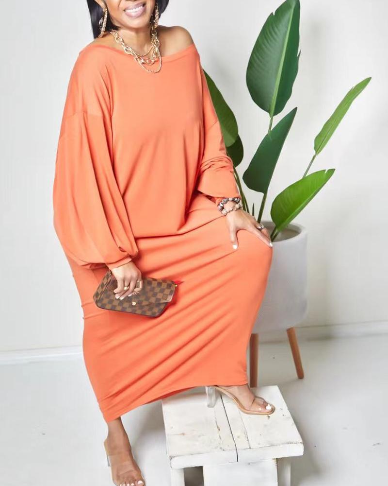 

Lantern Sleeve Slash Neck Casual Dress, Orange