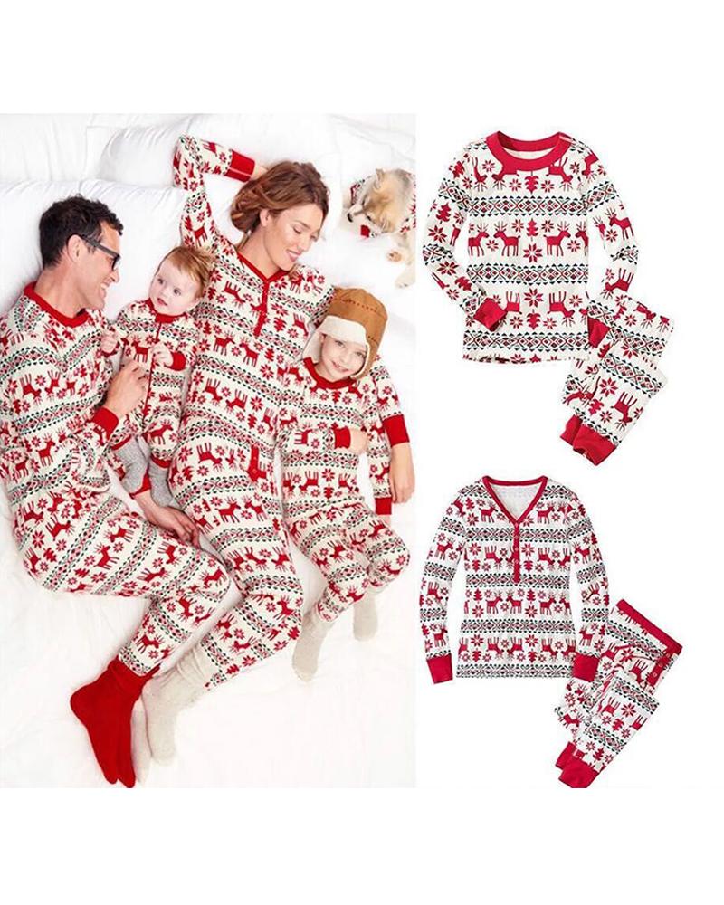 

Christmas Mixed Print Casual Top & Pants Set For Mom, Red