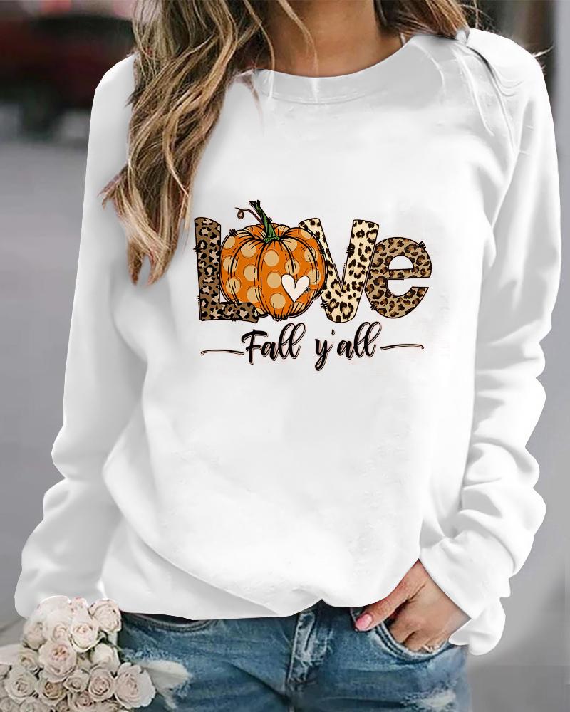 

Halloween Pumpkin Leopard Graphic Print Sweatshirt, White