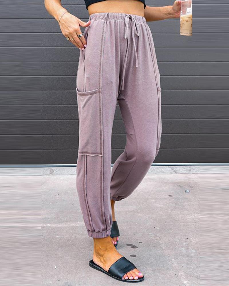 

High Waist Pocket Design Pants, Purple