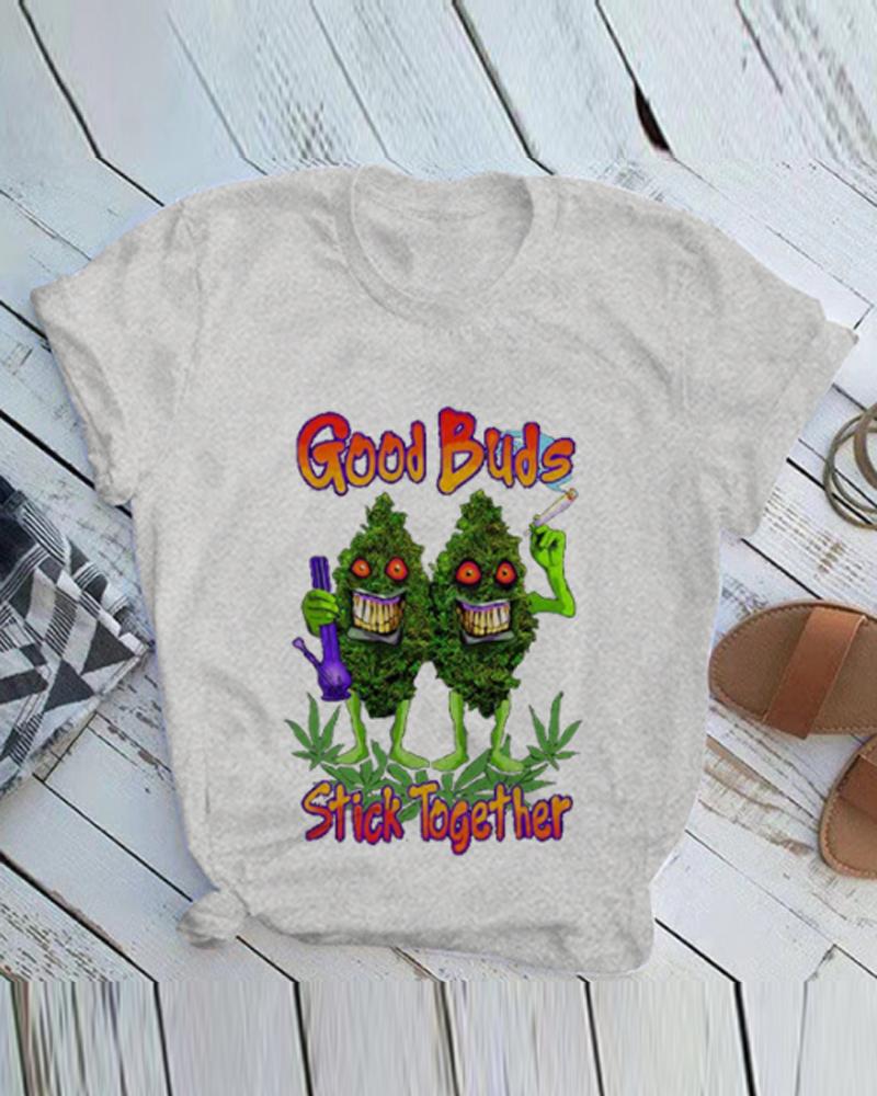 

Christmas Cartoon Buds Print Short Sleeve T-shirt, Gray