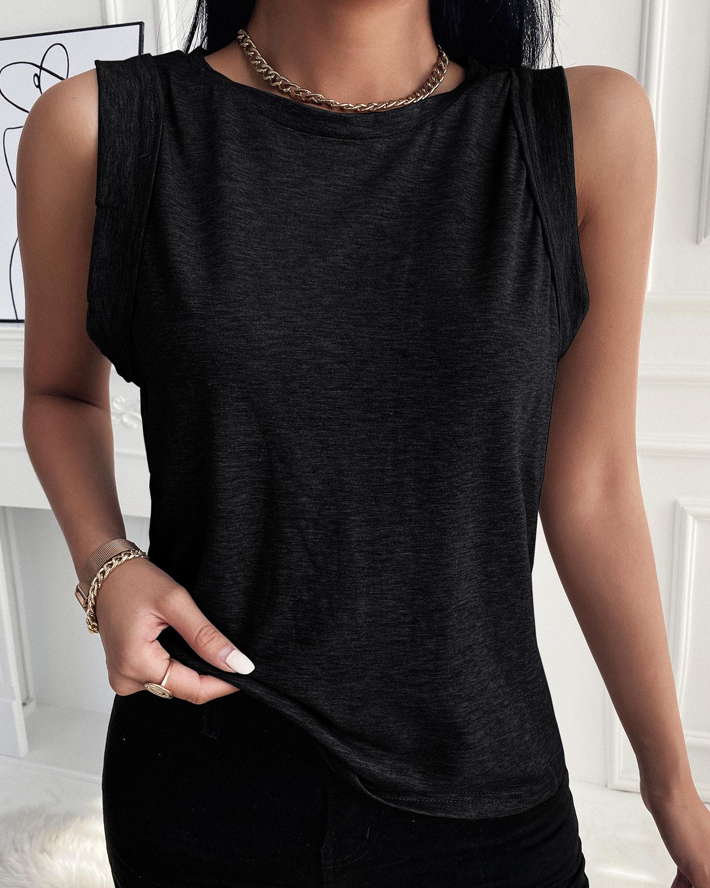 

Round Neck Sleeveless Casual Top, Black