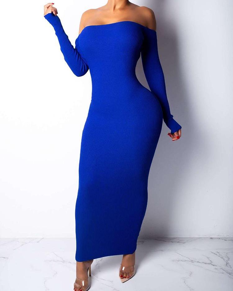 

Open Back Off Shoulder Party Dress, Blue