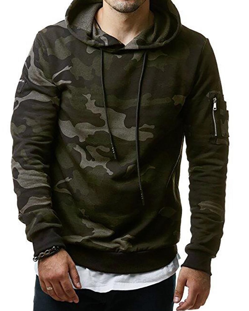 

Men Camouflage Zip Pocket Design Hooded Top, Style1