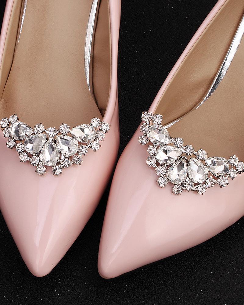 

1Pair Crystal Stone Geometric Floral Shoes Clips DIY Wedding Jewelry Decoration Shoe Buckles, Silver